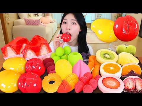 ASMR MUKBANG| 직접 만든 레인보우 과일 디저트 무지개 과일 젤리 케이크 모찌 먹방 & 레시피 JELLY CAKE AND FRUIT JELLY EATING thumbnail