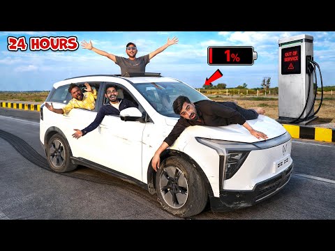 Living 24 Hours In Electric Car Challenge - बैटरी ख़त्म हो गई ?? thumbnail