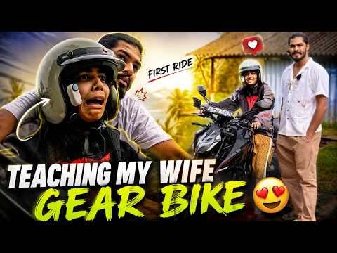 😍My Wife First Time Riding a Gear Bike |💔200% my mistake she got hurt | she give up😔| wife vs bike 😶 thumbnail