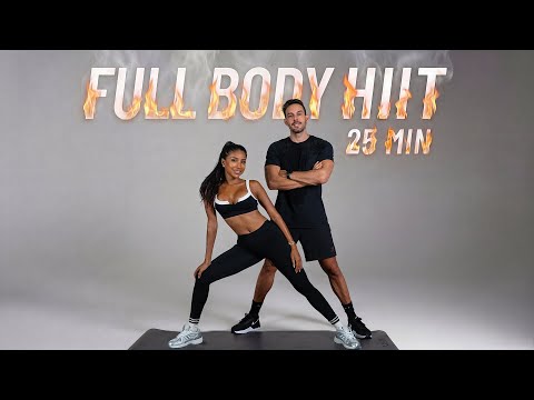 25 Min Full Body HIIT Workout - All Standing - Fat Burn at Home, No Equipment thumbnail