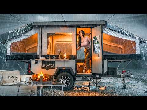 ☔️HEAVY RAIN CAMPING IN AN AUTOMATIC 3-ROOM TRAILER thumbnail