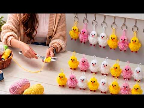 SO EASY! I Made them in 5 minutes and sold them all! Cute Chicks Using Fork and Yarn - DIY thumbnail