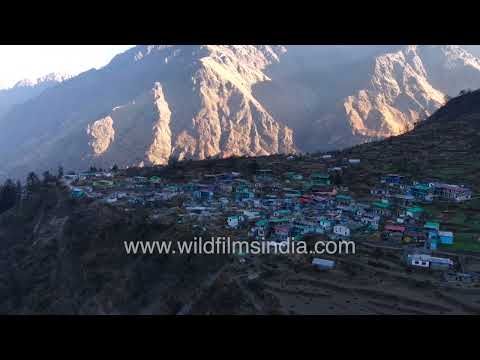 Aerial landscapes of a Himalayan village near Mana in the Garhwal Himalaya thumbnail