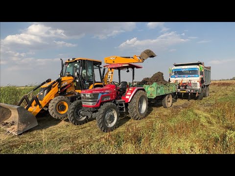 New JCB 3dx Loading Mud in mahindra 275 TATA 2518 Tipper Mahindra NOVO 605 stuck in mud Dump Truck thumbnail