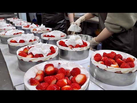 Sold Out Every Day! Poured Tons of Strawberries Cake Mass Production - Korean Bakery thumbnail