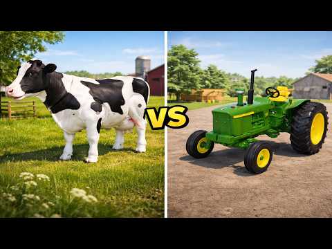 Cow and Tractor Real vs. Game - Tractors for Kids thumbnail