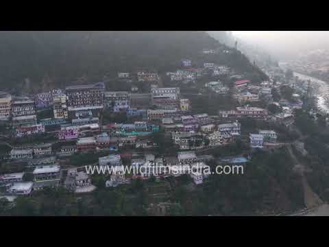 Aerial views of Joshimath, one of the most important towns in the Garhwal Himalayas thumbnail