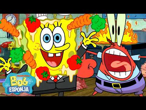 Bob Esponja | ¡Los peores desastres de cocina de Bob Esponja! 🫣 | 10 minutos | Español thumbnail