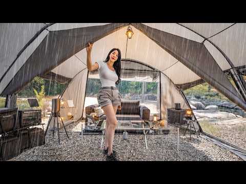 ☔️RAINY CAMPING WITH A LUXURY TENT | THUNDERSTORM DAY thumbnail