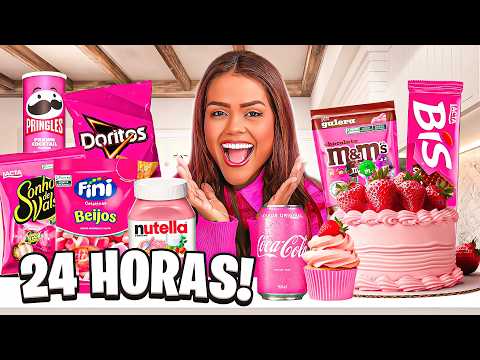 24 HORAS COMENDO COMIDA ROSA!!! thumbnail