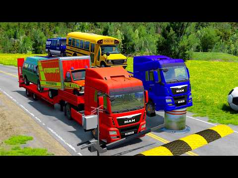 Speedbumps vs Cars | Flatbed Truck Mcqueen | Transportation with Truck Pothole vs Car - BeamNG.Drive thumbnail