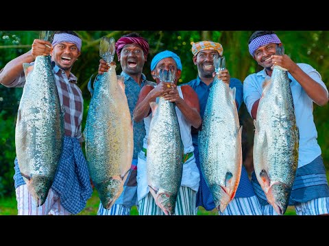 SALMON FISH | American Salmon Grill & Indian Style Fish Gravy Cooking in USA Village | Omega 3 Food thumbnail