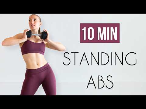 10 MIN STANDING ABS - With Weights, No Repeat Core Workout thumbnail