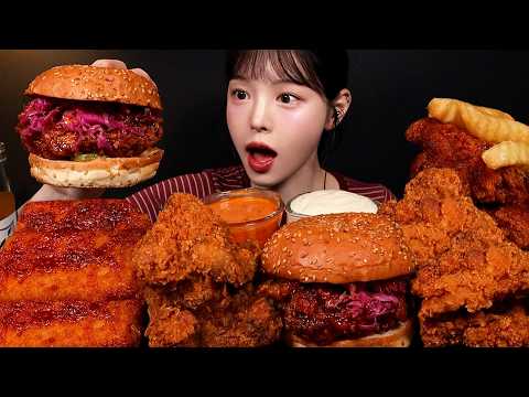 SUB)요즘 핫한 칠리스 치즈스틱에 매운 치킨버거 먹방!🔥후라이드 페퍼 핫윙까지 치맥 꿀조합 Chicken & Burger Mukbang Asmr thumbnail