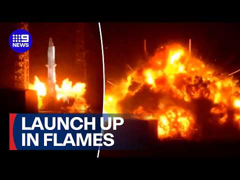 Blue Origin rocket explodes into massive fireball during test launch | 9 News Australia thumbnail