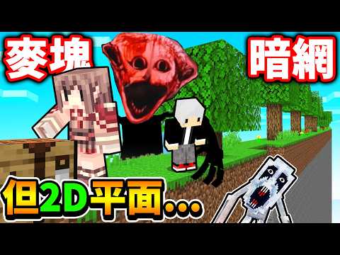 【Minecraft 麥塊】白癡３位Youtuber，挑戰【最恐怖２Ｄ平面】麥塊地圖！根本無處可逃！（暗網模組😨生存率0%） thumbnail