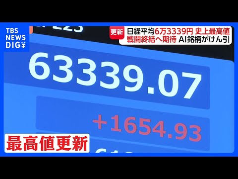 【速報】日経平均株価　終値6万3339円で最高値更新　米イラン戦闘終結への期待から買い注文が優勢の展開に｜TBS NEWS DIG thumbnail