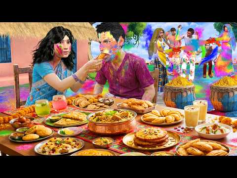Holi ka Special Khana Gujiya Malpua Puran Pol Holi Festival Food Hindi Kahaniya Moral Stories thumbnail