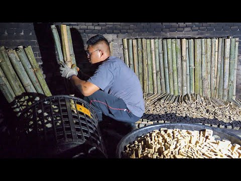 The process of making bamboo charcoal. Impressive Taiwanese bamboo charcoal factory. 竹炭製作過程,台灣竹炭工廠 thumbnail