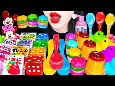 ASMR RAINBOW DESSERTS 무지개 햄버거 먹는 숟가락 주사위 캔디 BURGER GUMMY EDIBLE SPOONS CHOCOLATE CANDY MUKBANG 먹방 thumbnail