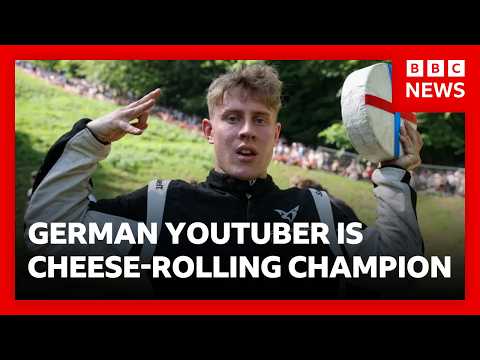 German YouTuber crowned cheese-rolling champion in melting heat | BBC News thumbnail