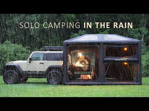 SOLO Camping in HEAVY RAIN [ Giant 2 STORY TENT shelter, Cosy Comfort, relaxing ASMR ] thumbnail