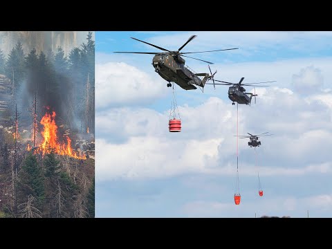 CH-53 Firefighting Helicopters Dropping Water On Wildfire thumbnail