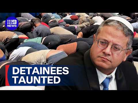 Global outrage after Israeli Minister filmed taunting detained activists | 9 News Australia thumbnail