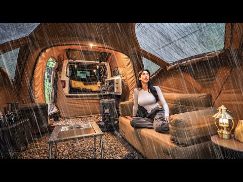 ☔️CAMPING IN THE RAIN WITH A NEW CAR TENT thumbnail