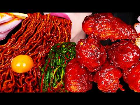 ASMR KIMCHI FRIED CHICKEN, BLACK BEAN NOODLES 비비큐 양념치킨 짜파게티 먹방 MUKBANG, EATING thumbnail