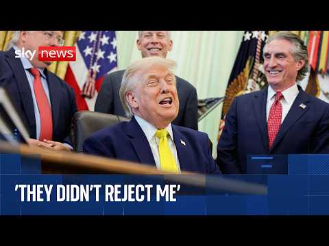 Trump answers reporters' questions in the Oval Office thumbnail