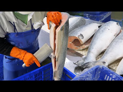 Taiwanese Salmon Processing Factory, Creamy Garlic Salmon Making /台灣鮭魚加工廠、白醬鮭魚 -Salmon Cutting Skill thumbnail