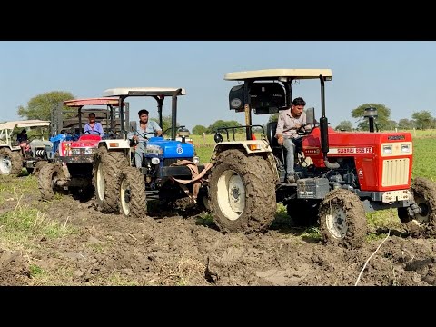 3 Tractor Pulling together Mahindra Arjun NOVO 605 Stuck Badly in Mud | Swaraj 855 Fe | New Holland thumbnail