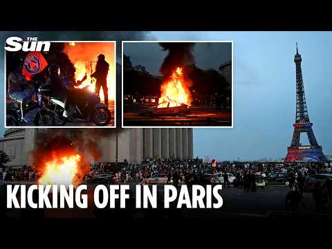 Chaos in Paris as cars set ablaze after PSG's Champions League win with dozens arrested thumbnail