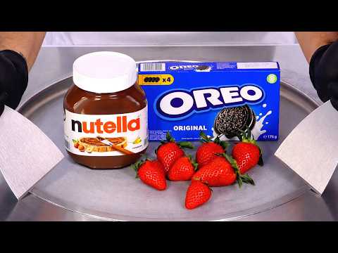 Strawberry Nutella Oreo - Ice Cream Rolls | ASMR thumbnail
