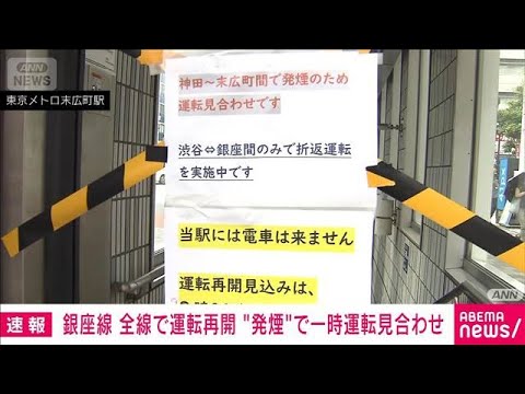 東京メトロ銀座線　全線で運転再開　“発煙”で銀座～浅草で一時運転見合わせ(2026年5月29日) thumbnail