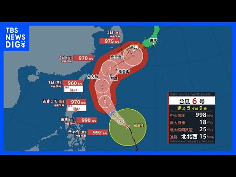 【29日 きょうの天気】東京はきょうから4日連続の真夏日予想　北日本では暴風に警戒　台風6号は週明けに沖縄・奄美を直撃か【台風情報】｜TBS NEWS DIG thumbnail