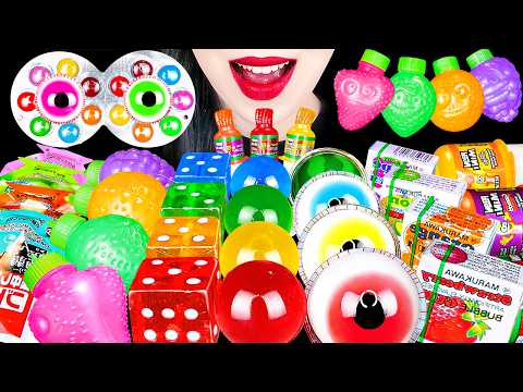 ASMR RAINBOW DESSERTS 무지개 매직 헤어, 눈알젤리, 다양 외국 간식 디저트 먹방 MAGIC HAIR GUMMY CANDY EATING SOUNDS MUKBANG thumbnail