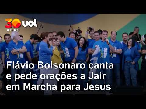 Flávio canta na Marcha para Jesus e pede orações para Bolsonaro; veja thumbnail