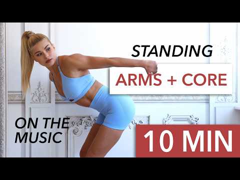 10 MIN STANDING ARMS + ABS - on music, fun, mood booster I ALL LEVELS I Bottles or Mini Weights thumbnail