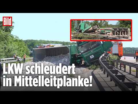 A6 teilweise gesperrt: Sattelzug schleudert in Mittelleitplanke! thumbnail