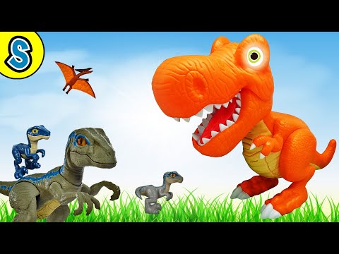 Giant Orange T-Rex in jungle | Skyheart's dinosaur toys for kids velociraptor jurassic world mattel thumbnail