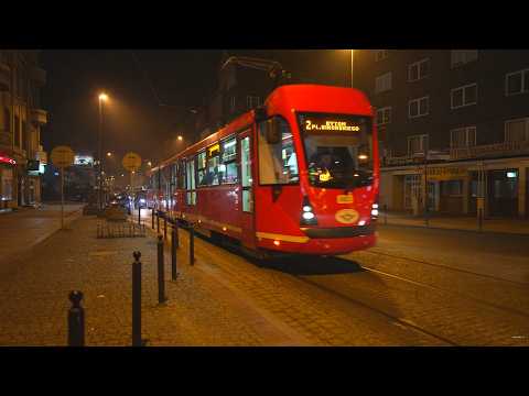 Poland, tram 2 night ride from Karola Miarki(Zabrz) to Szombierki Ratusz(Bytom) thumbnail