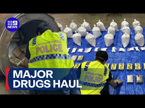 Major drugs haul found hidden inside machinery at Australian port | 9 News Australia thumbnail