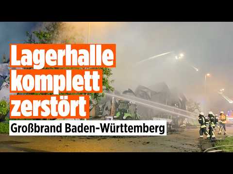 Großbrand in Baden-Württemberg: Lagerhalle brennt komplett aus – Polizei ermittelt Ursache thumbnail