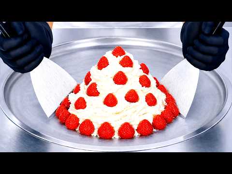 Strawberries & Cream - Ice Cream Rolls | ASMR thumbnail