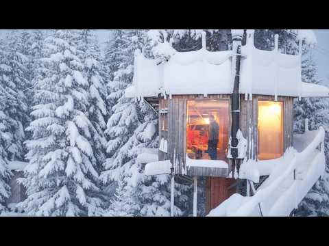 Alone in a Cozy 350° Turning Treehouse ❄️ SLOW Living in SNOW || Glam Camping ASMR thumbnail