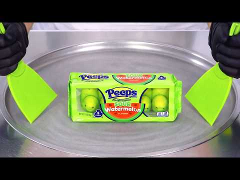 Peeps - Sour Watermelon Marshmallow - Ice Cream Rolls | ASMR thumbnail