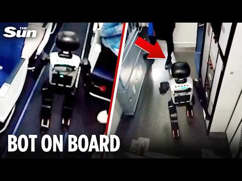Moment tiny humanoid robot dances and boards flight at Las Vegas airport thumbnail
