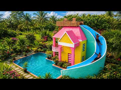 Dream Tropical Pool House With Giant Water Slide thumbnail